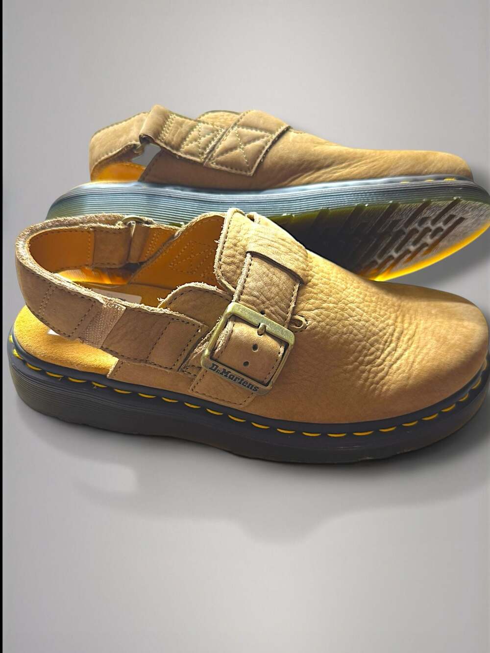 Dr. Martens Jorge II Tumbled Nubuck Leather Slingback Mules in Savannah Tan